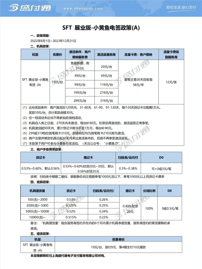 2023盛付通小黄鱼电签招商政策